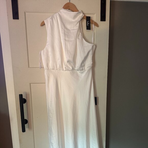 Lulus Distinctive Charm White Satin Asymmetrical Midi Dress - XL, NWT - Picture 9 of 15
